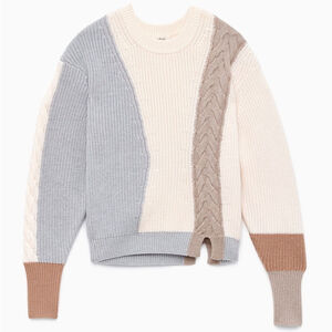 Aritzia Colorblock Crew Neck Sweater - Cream, Gray, Tan
